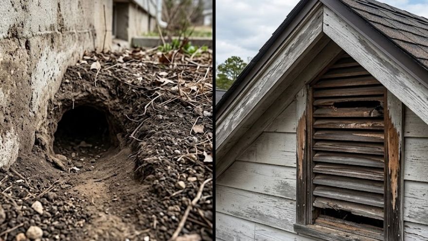 Norway rat ground burrow versus roof rat gable vent entry point — identifying which rat species is in your Waco home
